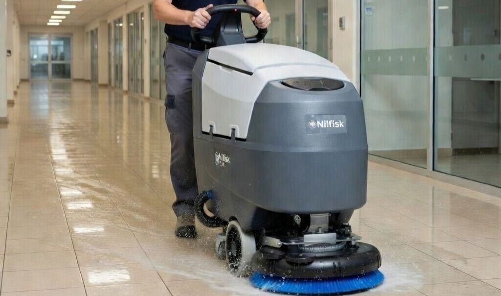 Vloeren schrobben met schrobmachine